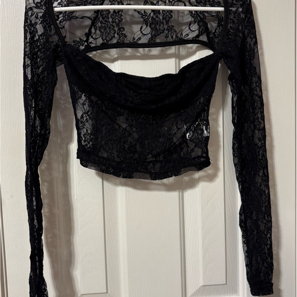 SHEIN Black Lace Long Sleeve Top